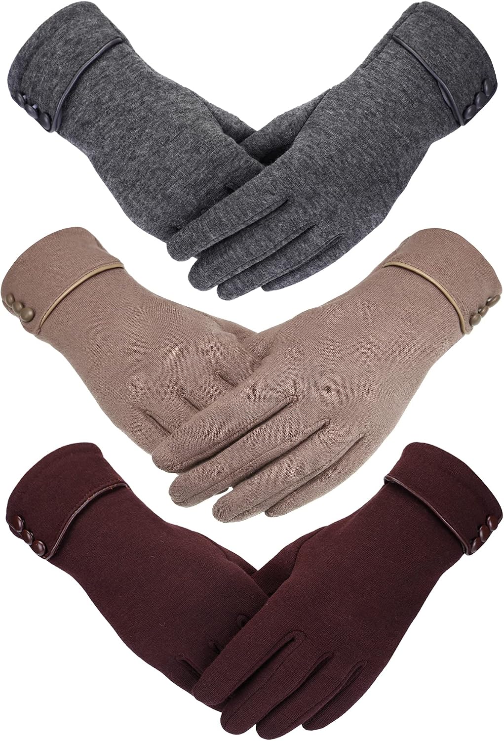 3 Pairs Women's Winter Touchscreen Gloves - Windproof Fleece Lined Warm Texting Mittens