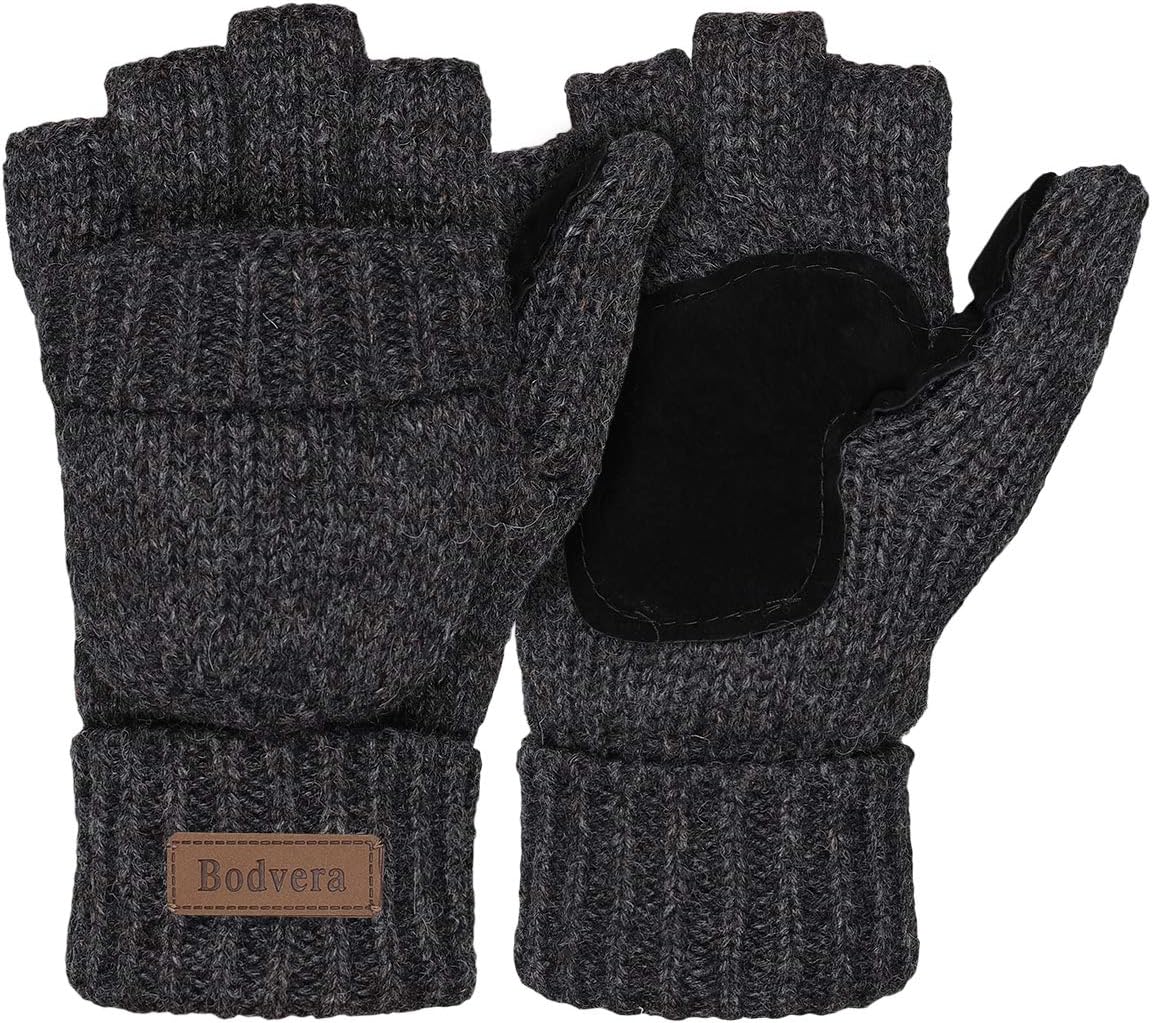 Thermal Insulation Fingerless Texting Wool Gloves for Women and Men - Winter Warm Knitted Convertible Mittens