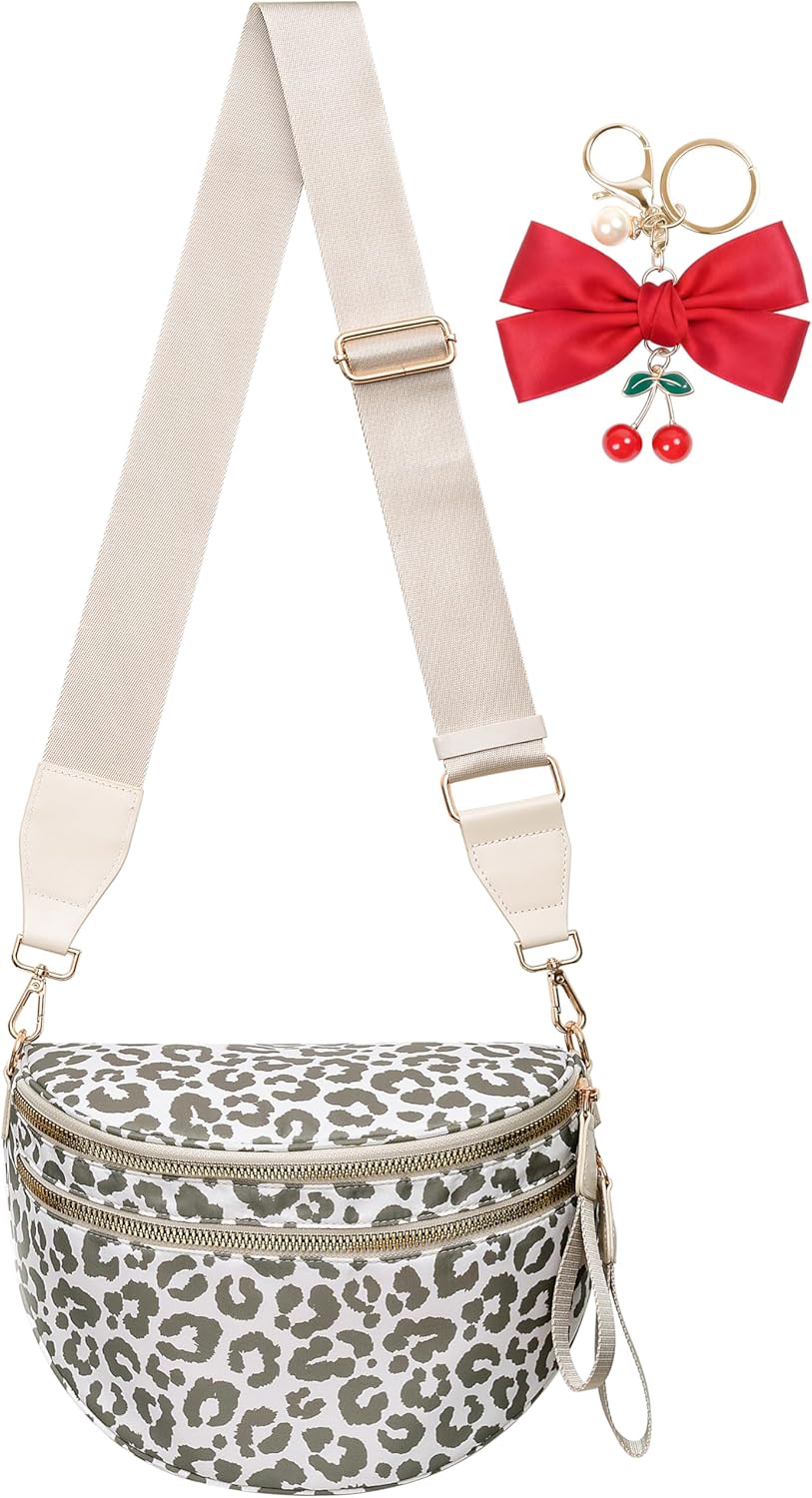 Leopard Print Crossbody Bag for Women - Spacious Nylon Bum Bag & Belt Wallet