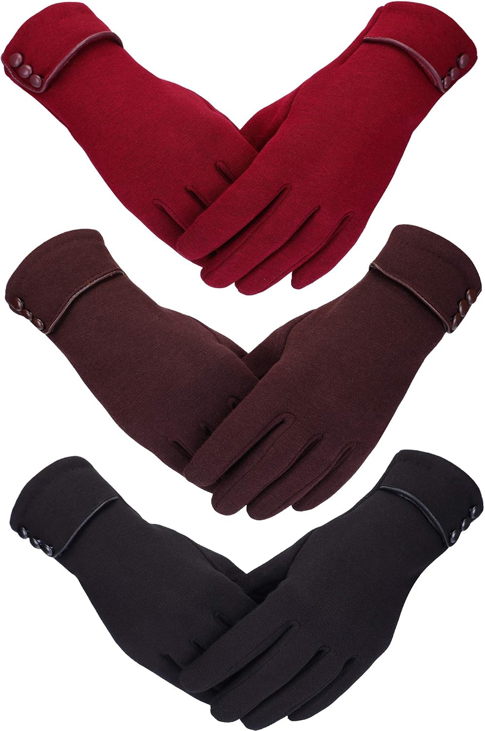 3 Pairs Women's Winter Touchscreen Gloves - Windproof Fleece Lined Warm Texting Mittens