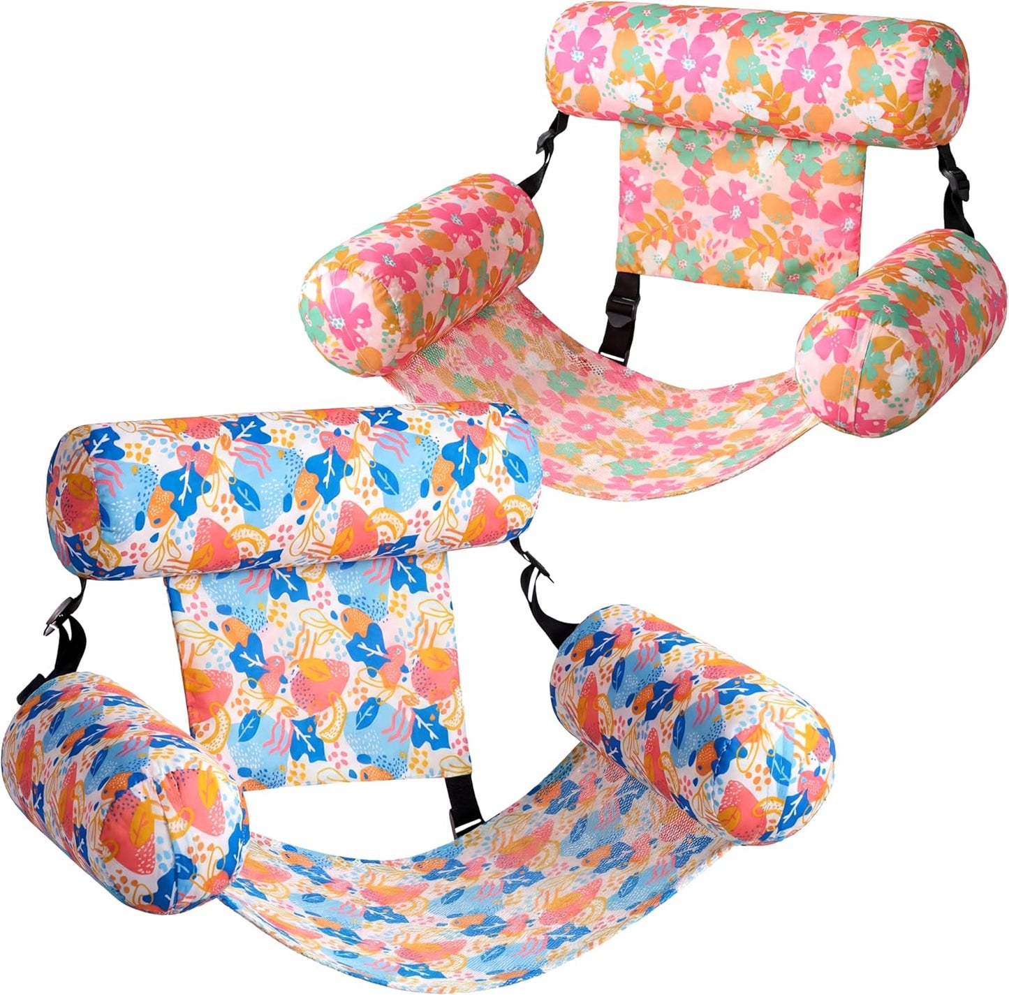 2-Pack Inflatable Pool Float Lounge Chairs with Mesh Seat for Adults, Heavy Duty Water Hammocks
