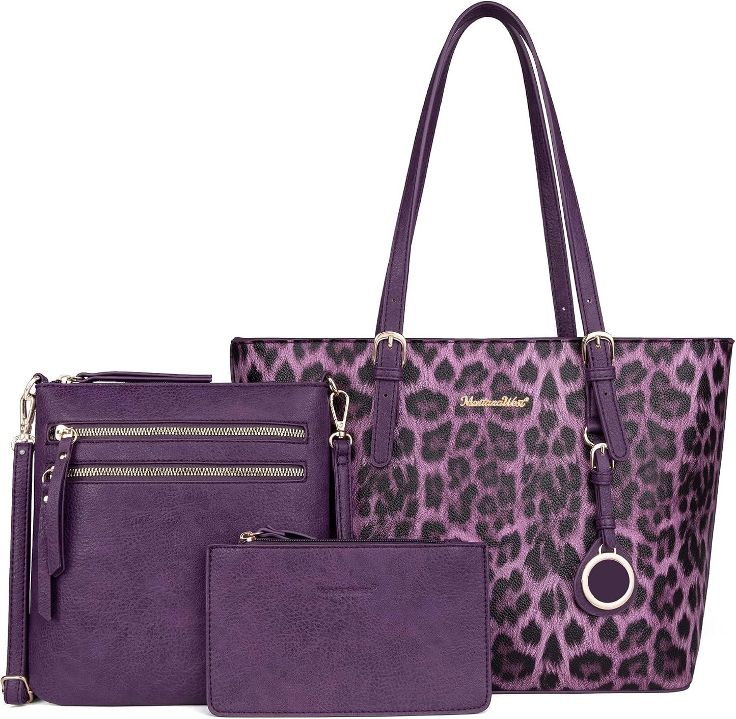 3Pcs Leopard Print Tote Bag Set for Women - Stylish Satchel Handbags with Concealed Carry Pocket
