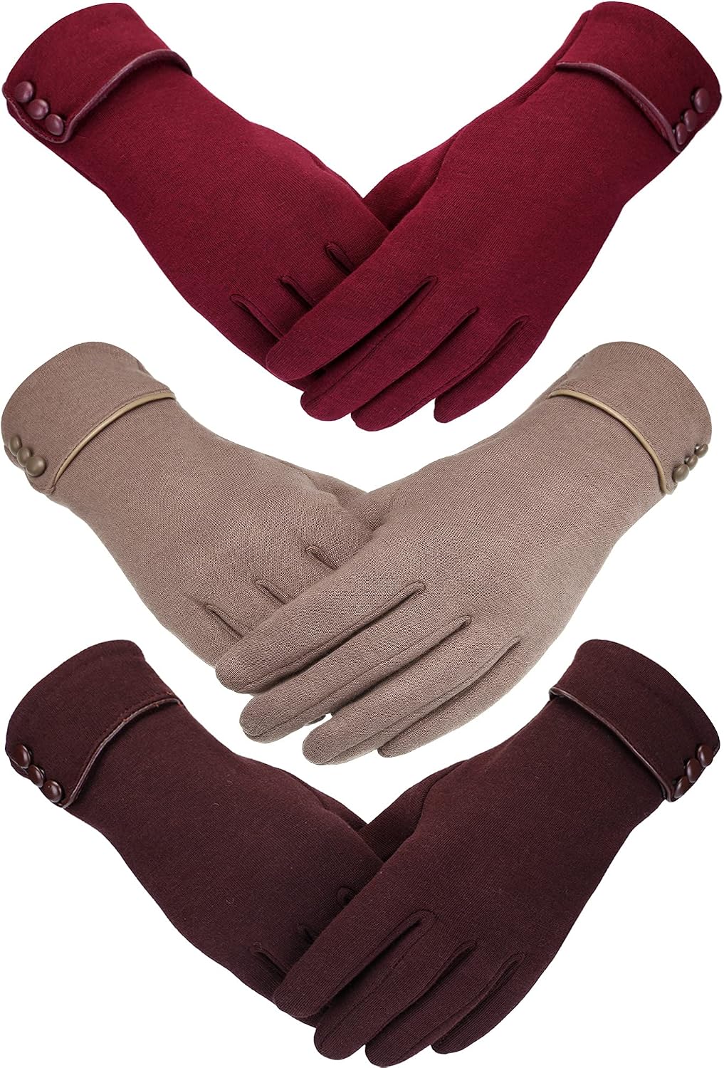 3 Pairs Women's Winter Touchscreen Gloves - Windproof Fleece Lined Warm Texting Mittens