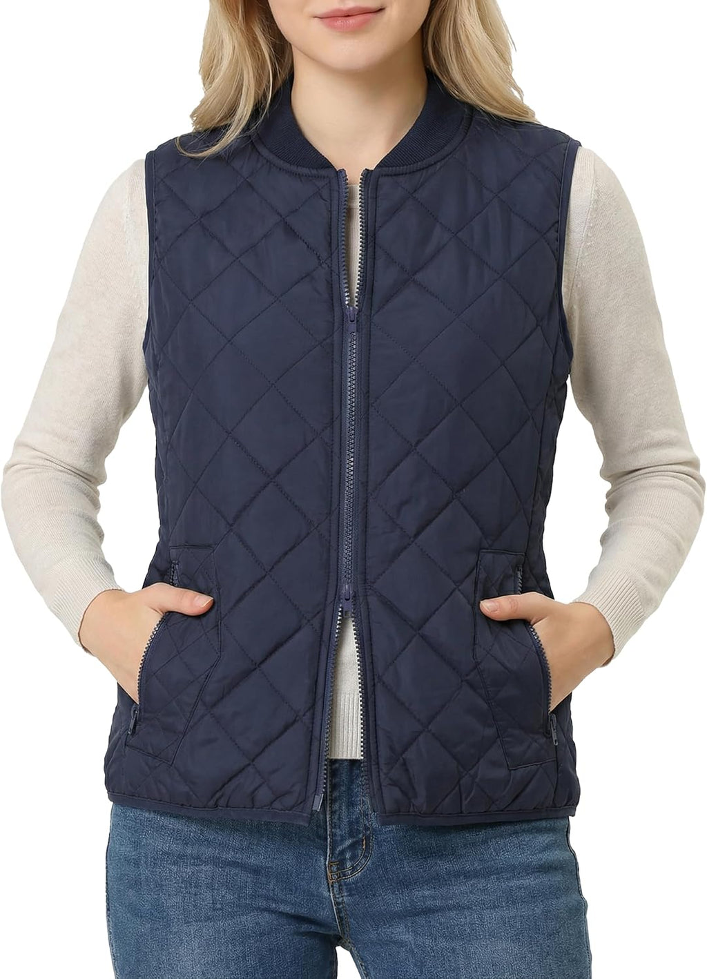 Womens Lightweight Quilted Vest - Zip Up Sleeveless Padded Gilet for Fall