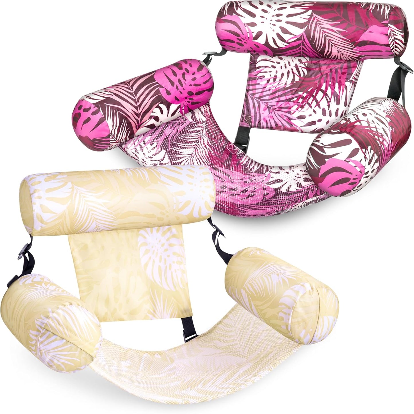 2-Pack Inflatable Pool Float Lounge Chairs with Mesh Seat for Adults, Heavy Duty Water Hammocks