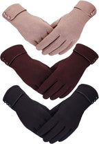 3 Pairs Women's Winter Touchscreen Gloves - Windproof Fleece Lined Warm Texting Mittens