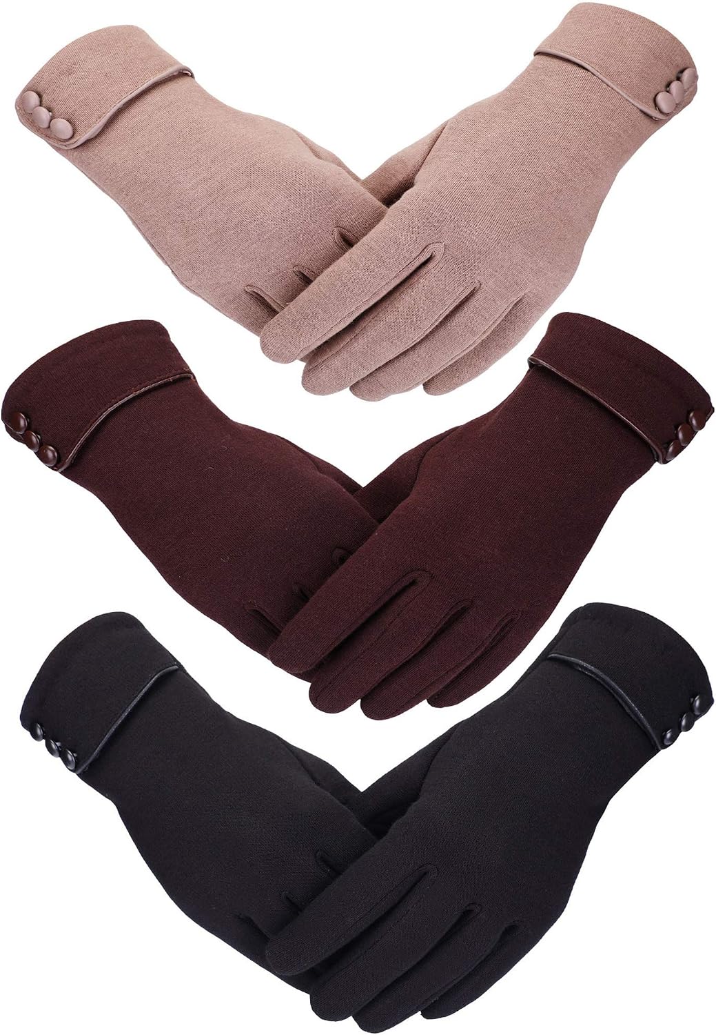 3 Pairs Women's Winter Touchscreen Gloves - Windproof Fleece Lined Warm Texting Mittens