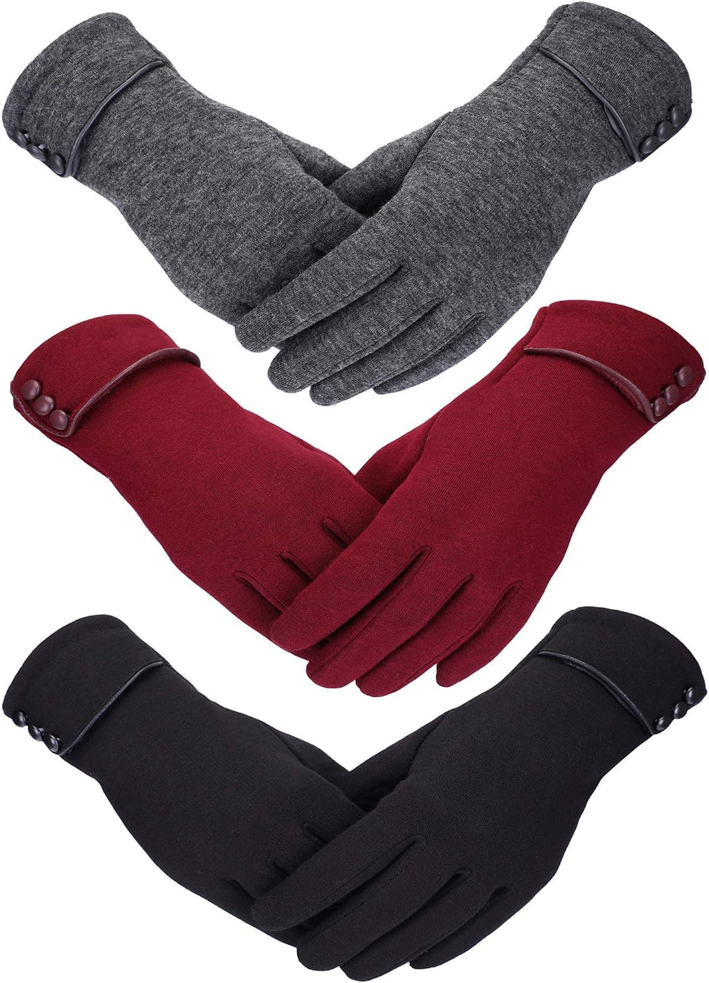3 Pairs Women's Winter Touchscreen Gloves - Windproof Fleece Lined Warm Texting Mittens