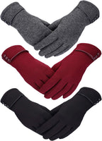 3 Pairs Women's Winter Touchscreen Gloves - Windproof Fleece Lined Warm Texting Mittens