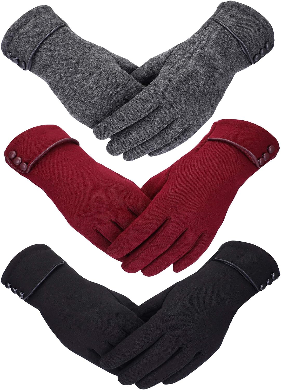3 Pairs Women's Winter Touchscreen Gloves - Windproof Fleece Lined Warm Texting Mittens