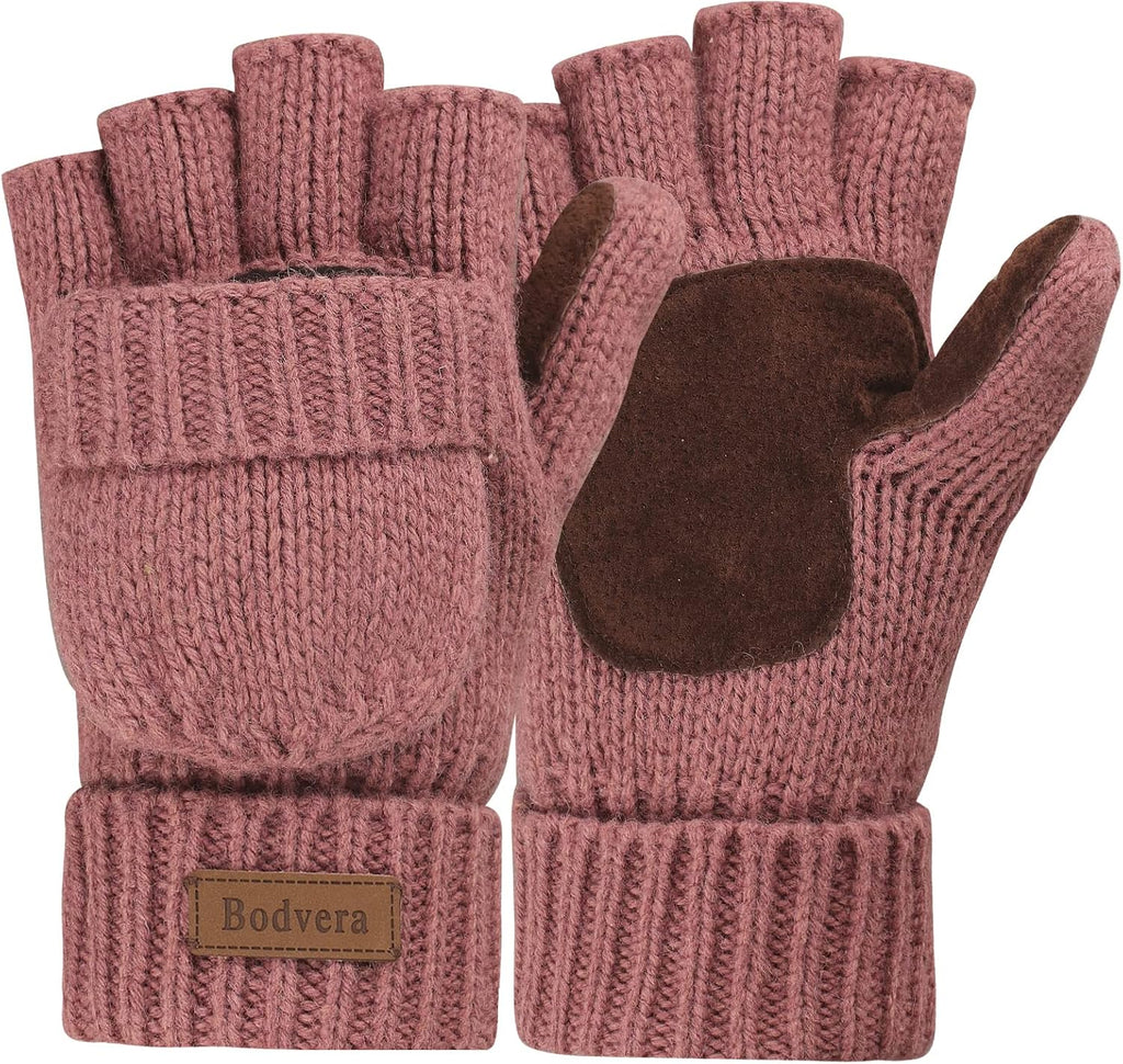 Thermal Insulation Fingerless Texting Wool Gloves for Women and Men - Winter Warm Knitted Convertible Mittens