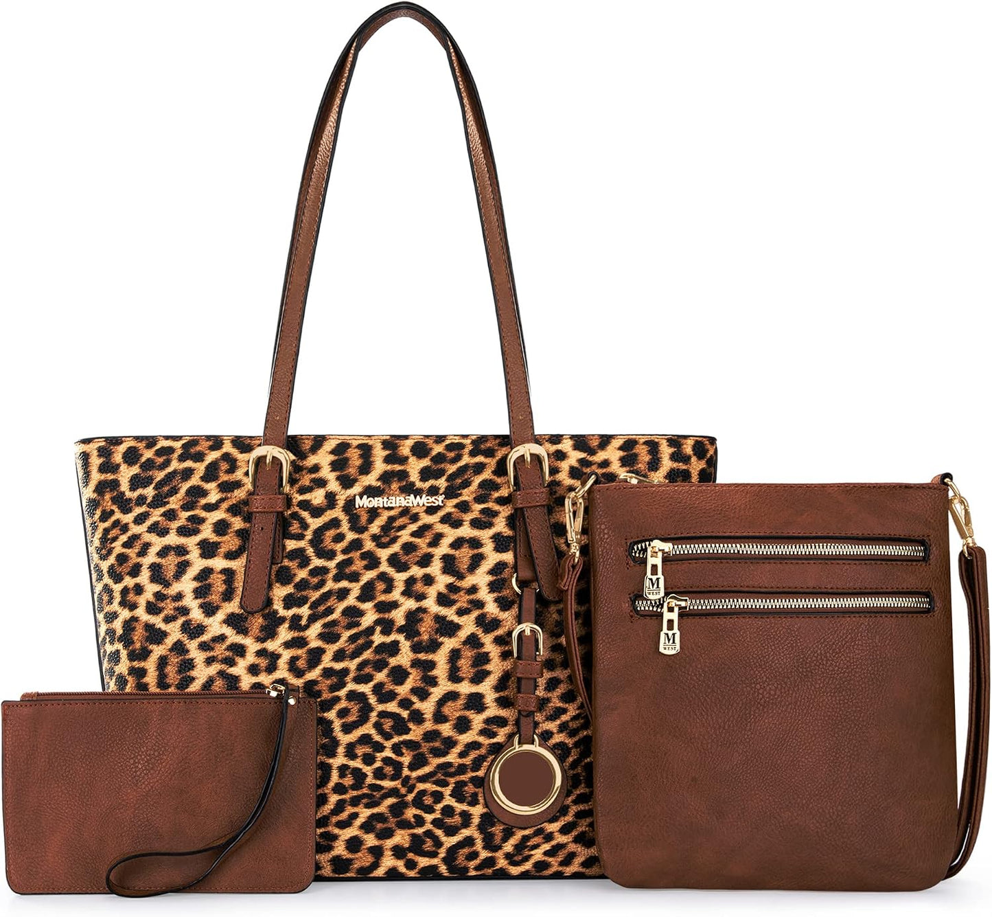 3Pcs Leopard Print Tote Bag Set for Women - Stylish Satchel Handbags with Concealed Carry Pocket