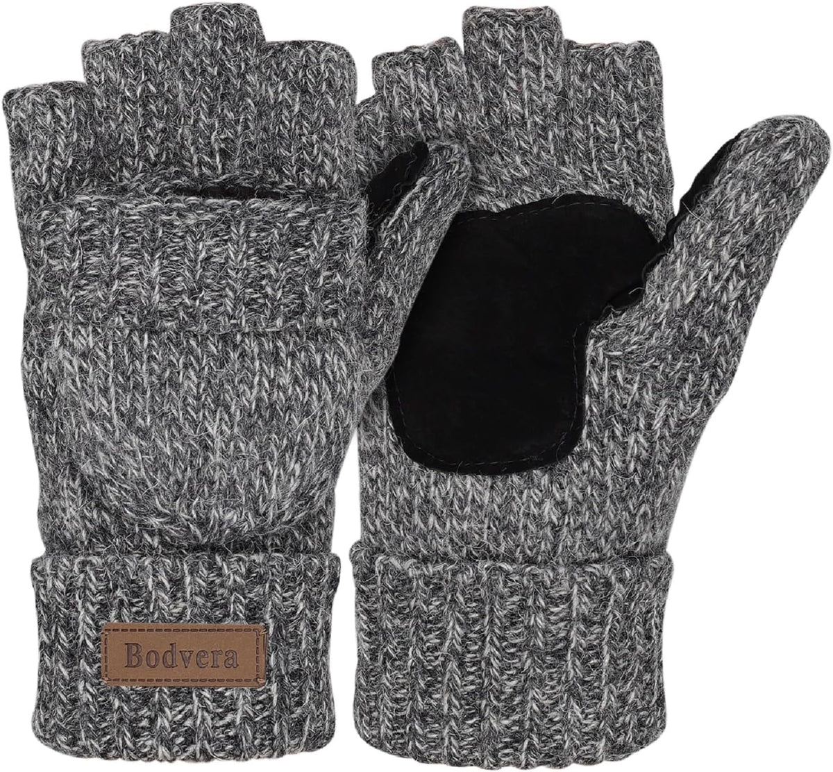 Thermal Insulation Fingerless Texting Wool Gloves for Women and Men - Winter Warm Knitted Convertible Mittens