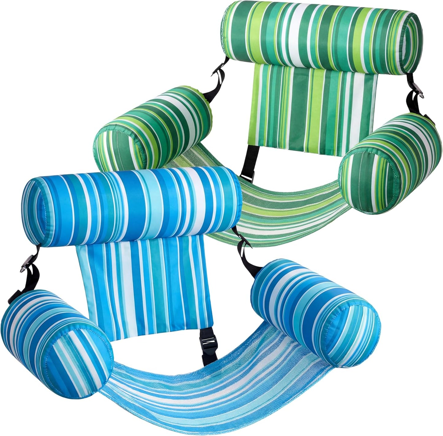 2-Pack Inflatable Pool Float Lounge Chairs with Mesh Seat for Adults, Heavy Duty Water Hammocks