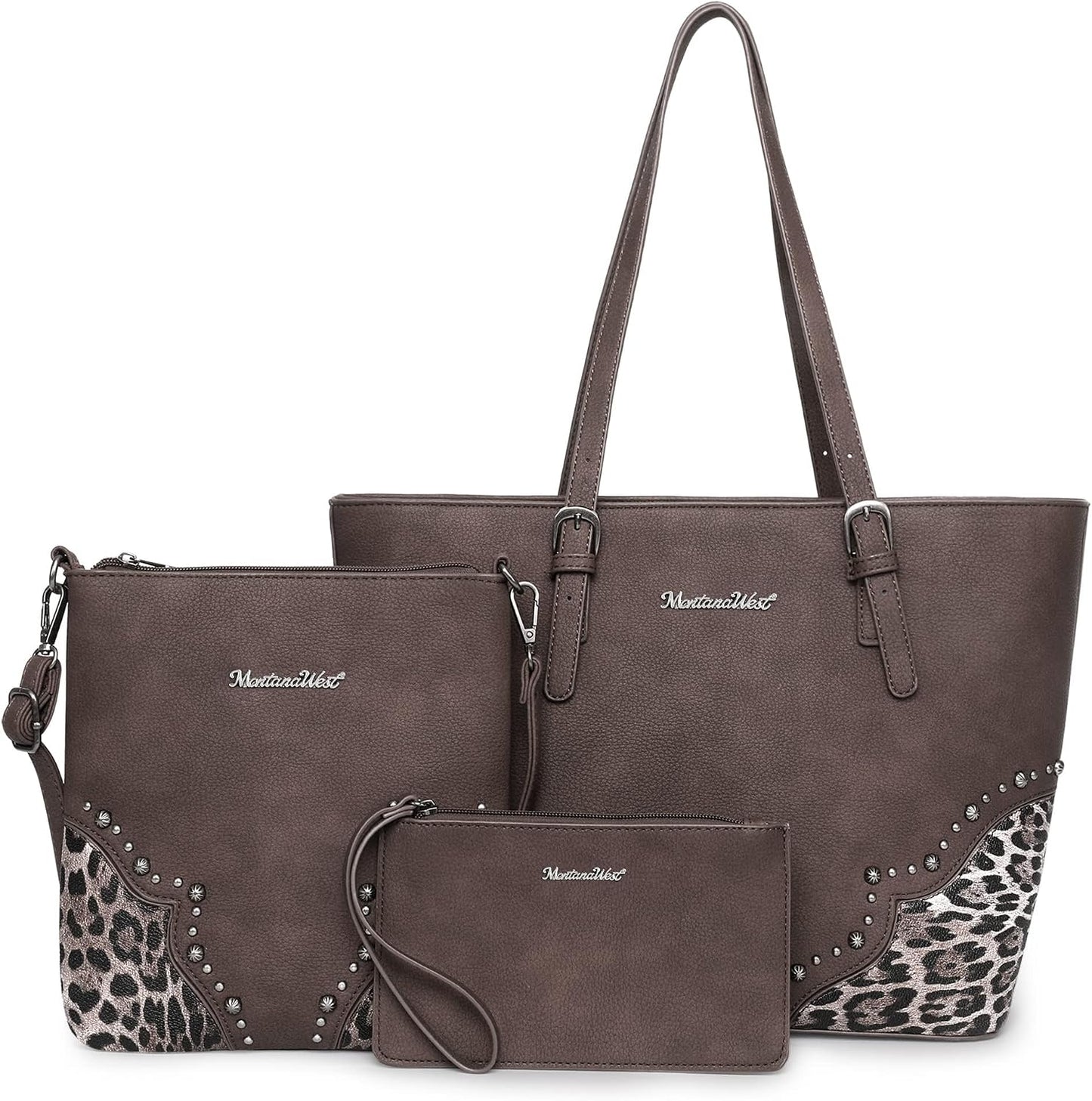 3Pcs Leopard Print Tote Bag Set for Women - Stylish Satchel Handbags with Concealed Carry Pocket