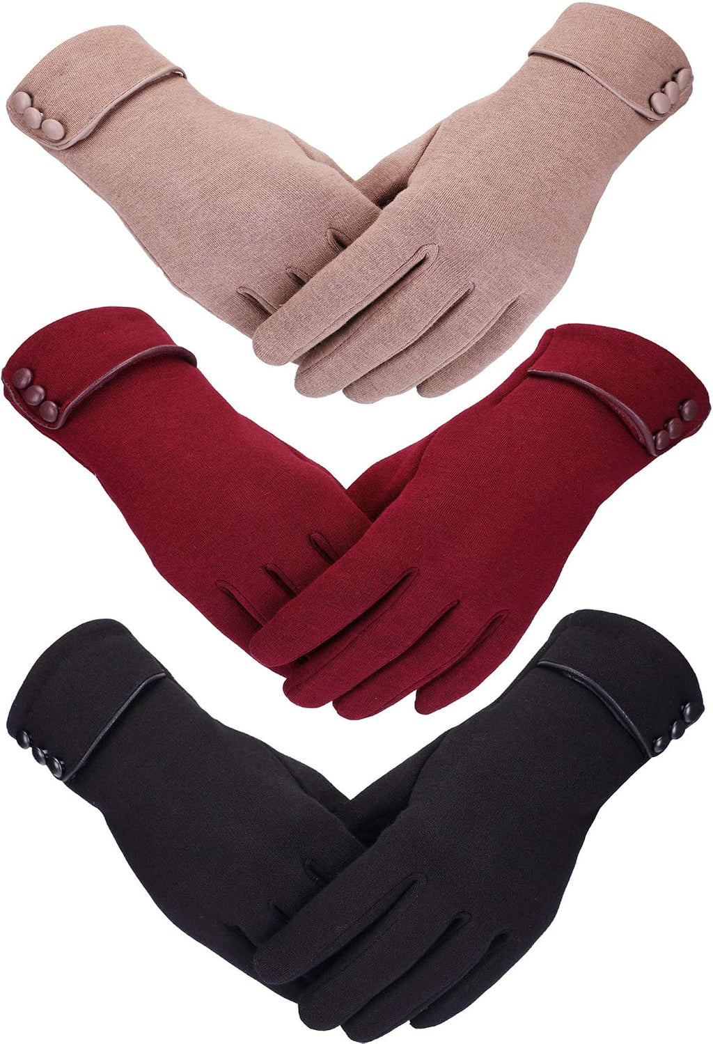 3 Pairs Women's Winter Touchscreen Gloves - Windproof Fleece Lined Warm Texting Mittens