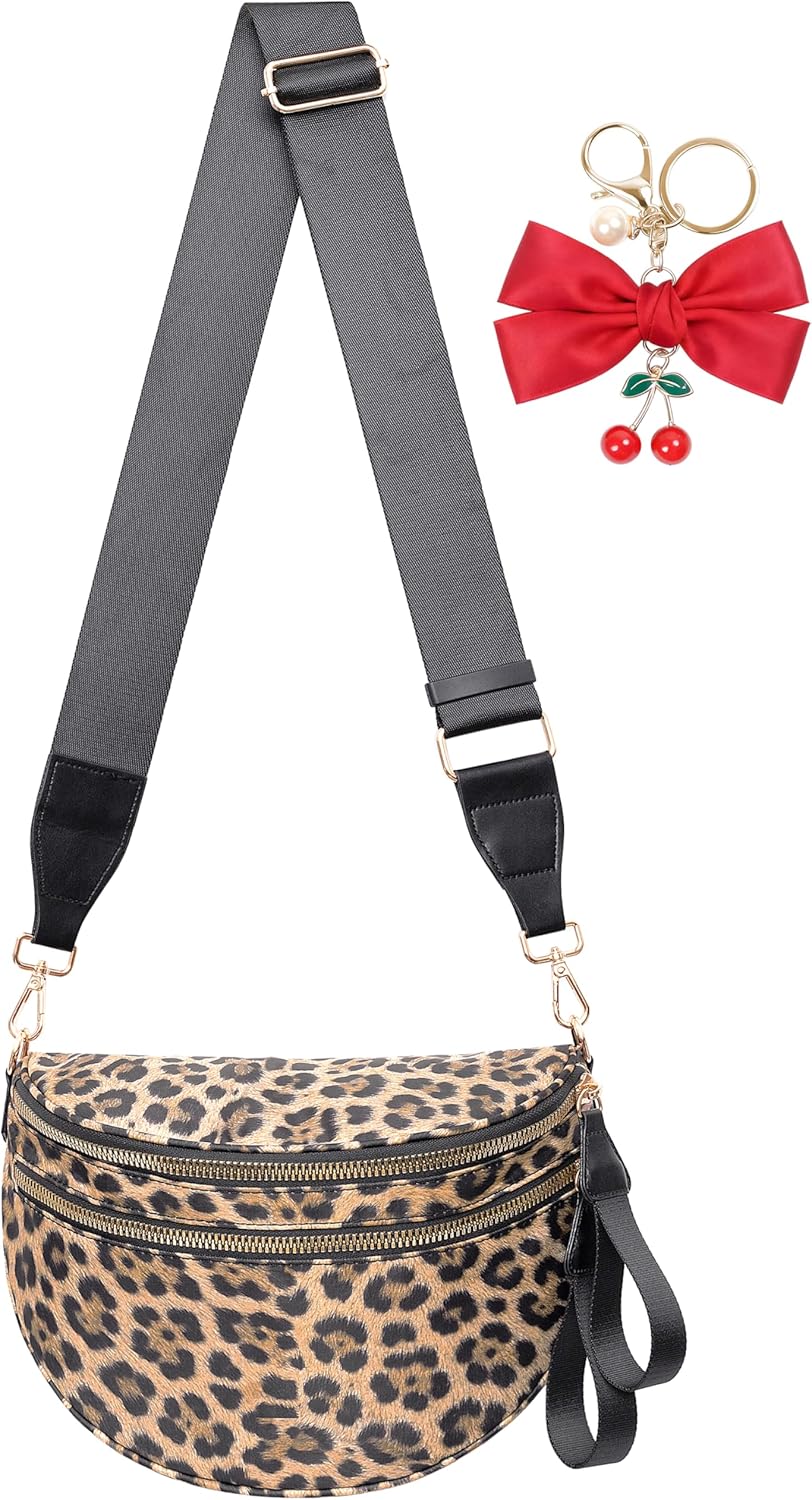 Leopard Print Crossbody Bag for Women - Spacious Nylon Bum Bag & Belt Wallet
