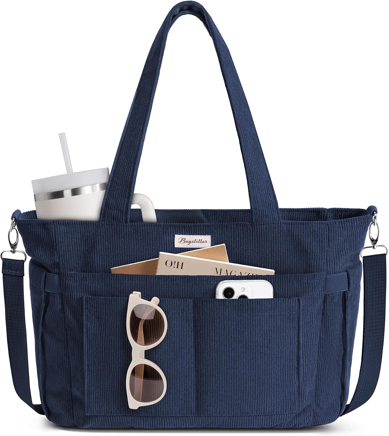 Corduroy Tote Bag for Women, 17 Pockets Laptop Work Bag with 40oz Cup Holder