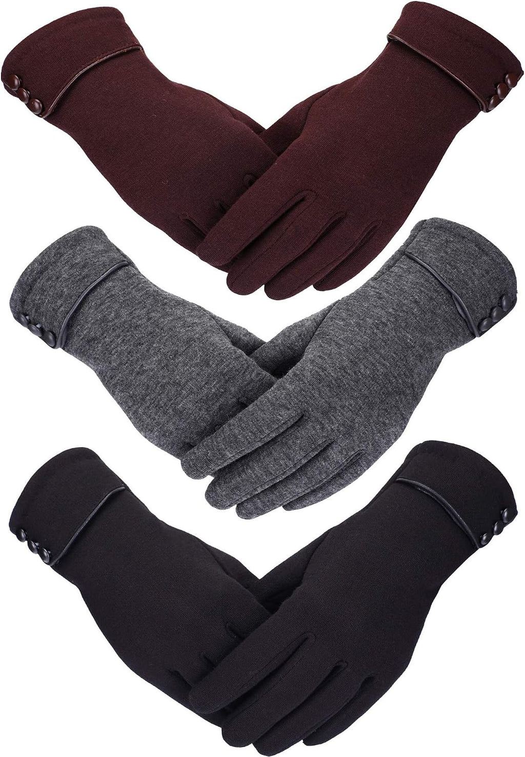 3 Pairs Women's Winter Touchscreen Gloves - Windproof Fleece Lined Warm Texting Mittens