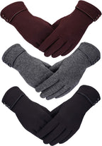 3 Pairs Women's Winter Touchscreen Gloves - Windproof Fleece Lined Warm Texting Mittens