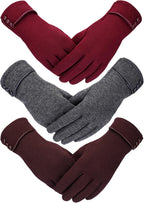 3 Pairs Women's Winter Touchscreen Gloves - Windproof Fleece Lined Warm Texting Mittens