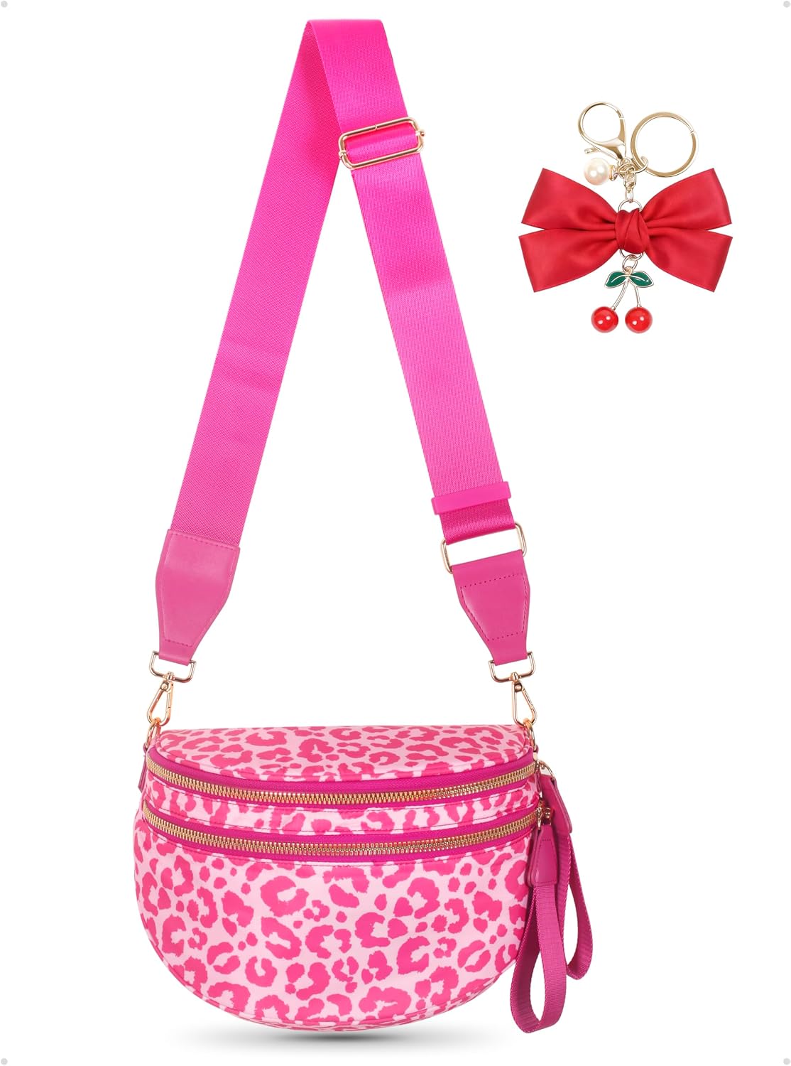 Leopard Print Crossbody Bag for Women - Spacious Nylon Bum Bag & Belt Wallet