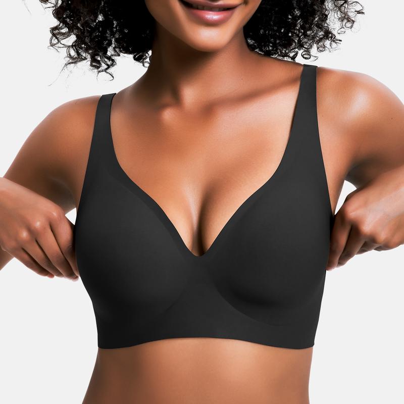 Womens Comfortable Wireless Push Up Bralette - Seamless Deep V Everyday T-Shirt Bra