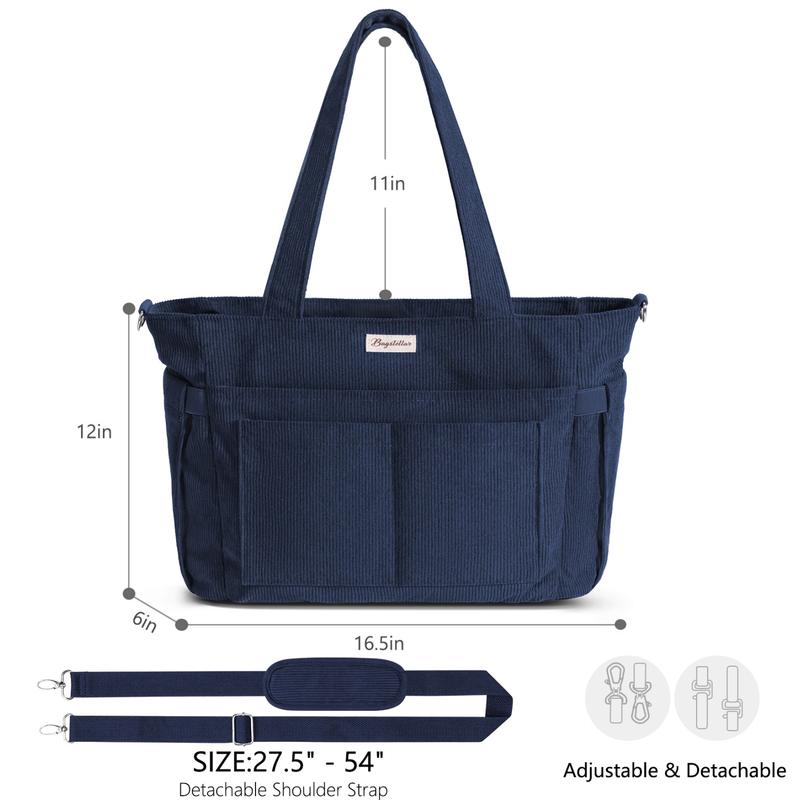 Corduroy Tote Bag for Women, 15.6 inch Laptop Work Bag with Large Cup Holder