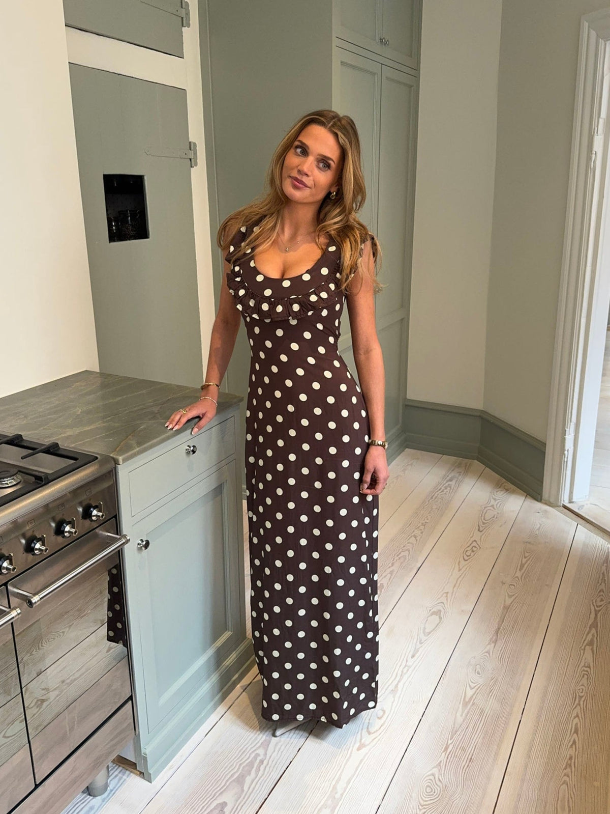 Luna Polka Dot Maxi Dress - Brown and Yellow Feminine Prom and Evening Gown