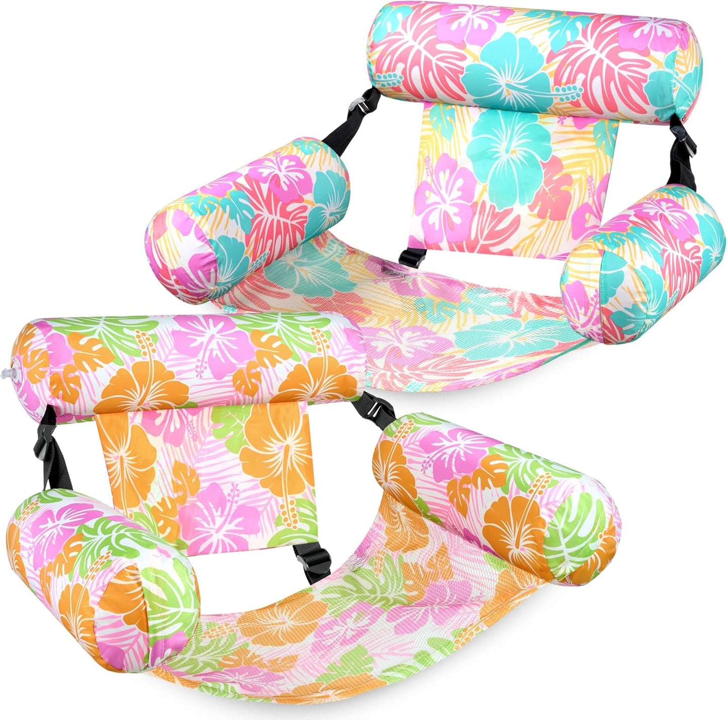 2-Pack Inflatable Pool Float Lounge Chairs with Mesh Seat for Adults, Heavy Duty Water Hammocks