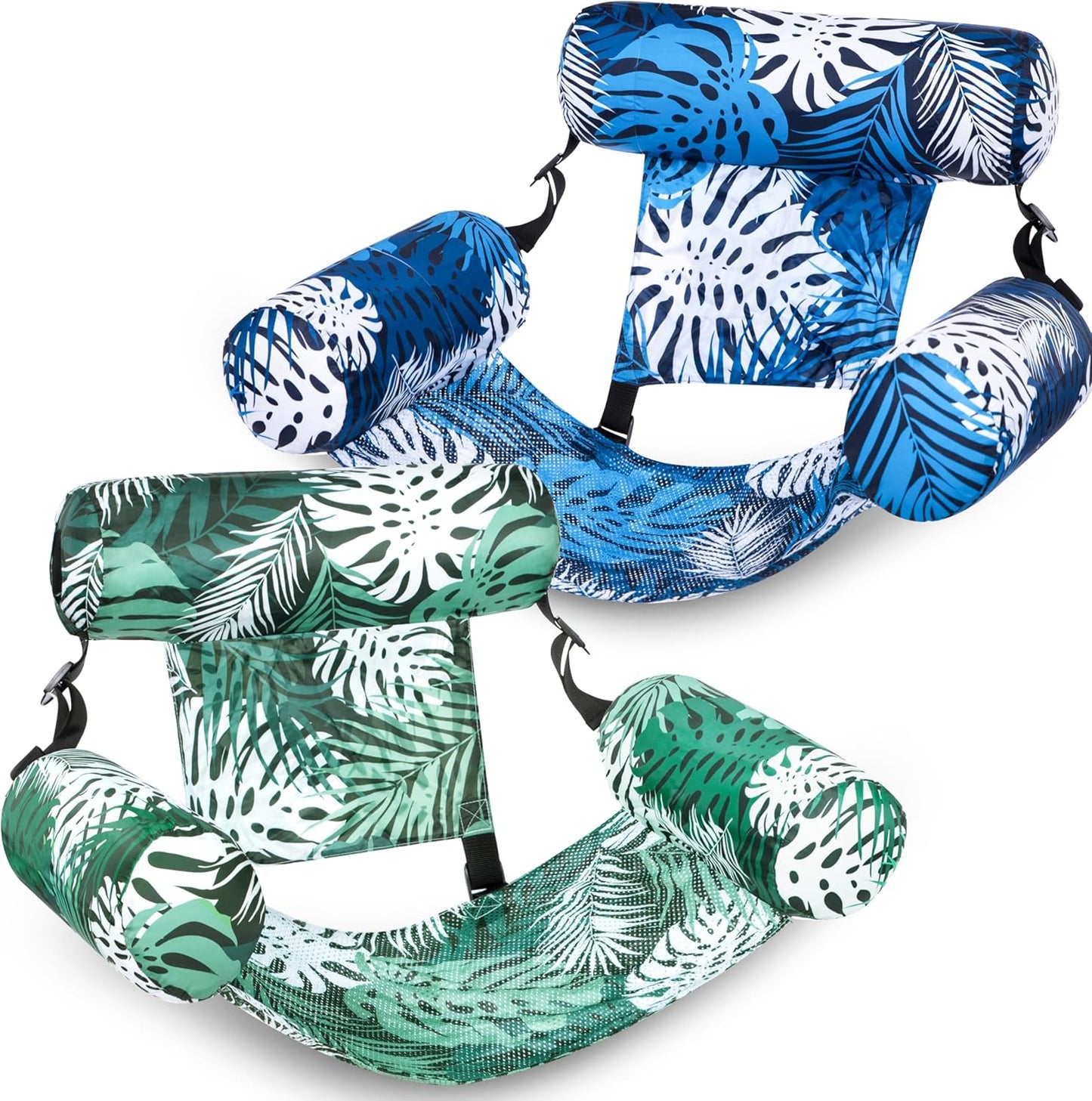2-Pack Inflatable Pool Float Chairs, Fabric Covered Floating Lounge with Mesh Sling