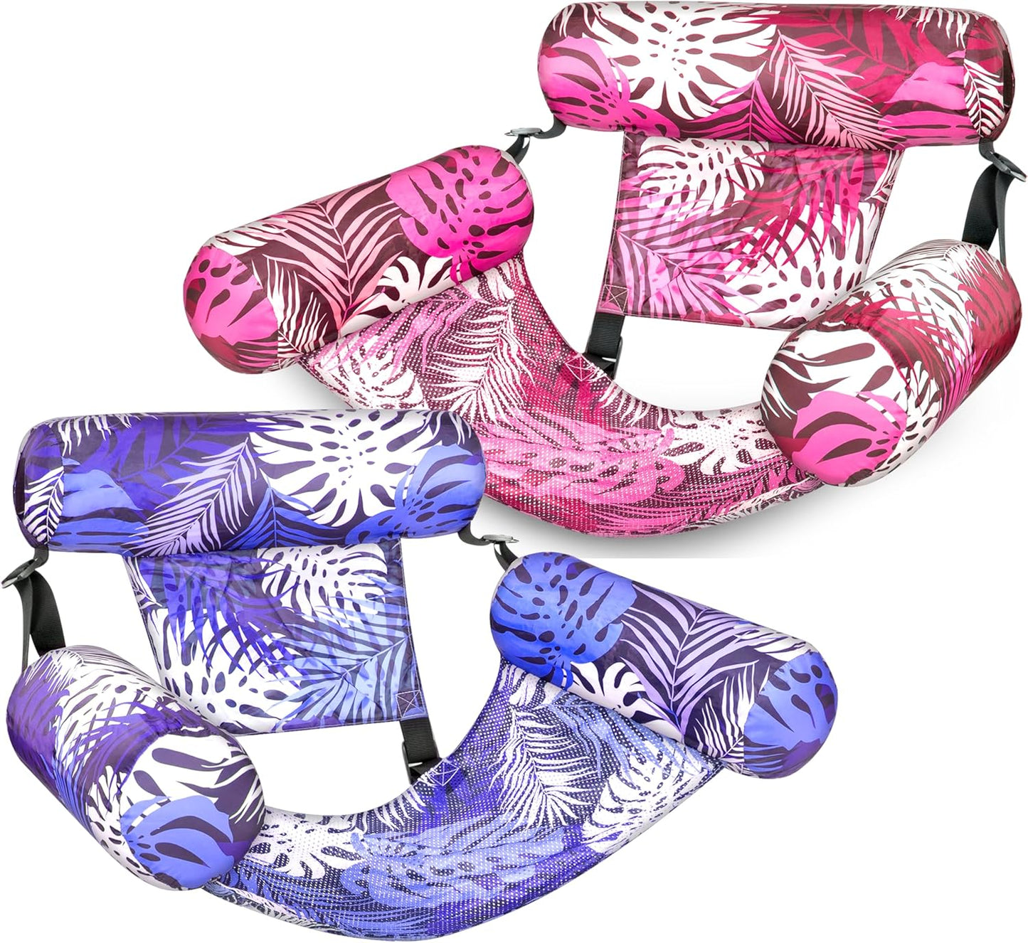 2-Pack Inflatable Pool Float Lounge Chairs with Mesh Seat for Adults, Heavy Duty Water Hammocks