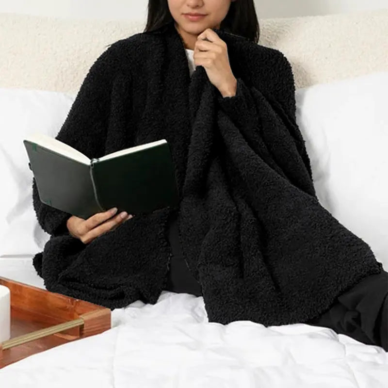 Women's Oversize Fleece Blanket Cape - 50" Width Flowing Side Slits Machine Washable Shawl-Wrap