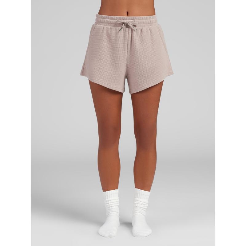 Waffle Lounge Shorts with Curved Hem and Elastic Waistband for Sports and Lounging