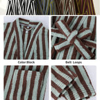 Womens Striped Fluffy Robe - Long Plush Bathrobe, Fuzzy Warm Cozy Thick Maxi Loungewear