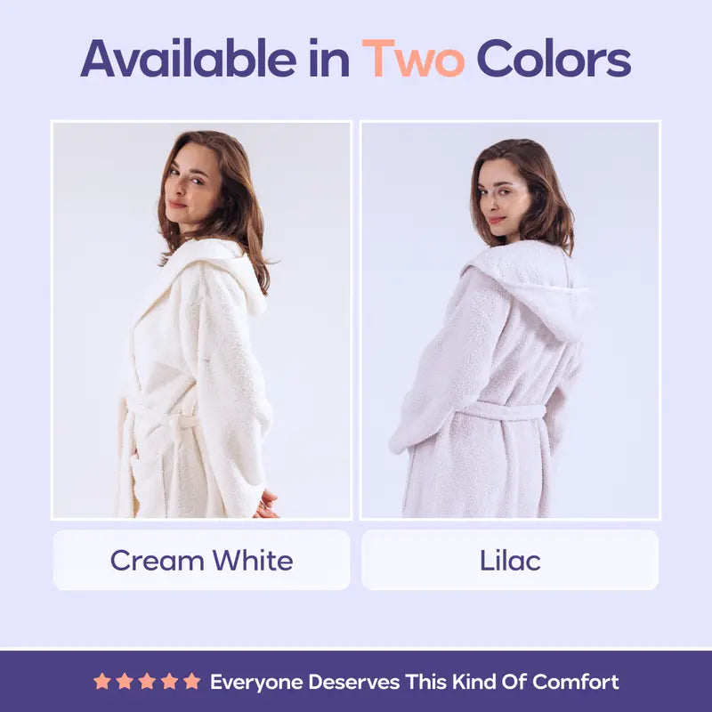 Double Sided Plush Fleece Hooded Robe - Ultra Soft Cloud-Like Bathrobe and Loungewear