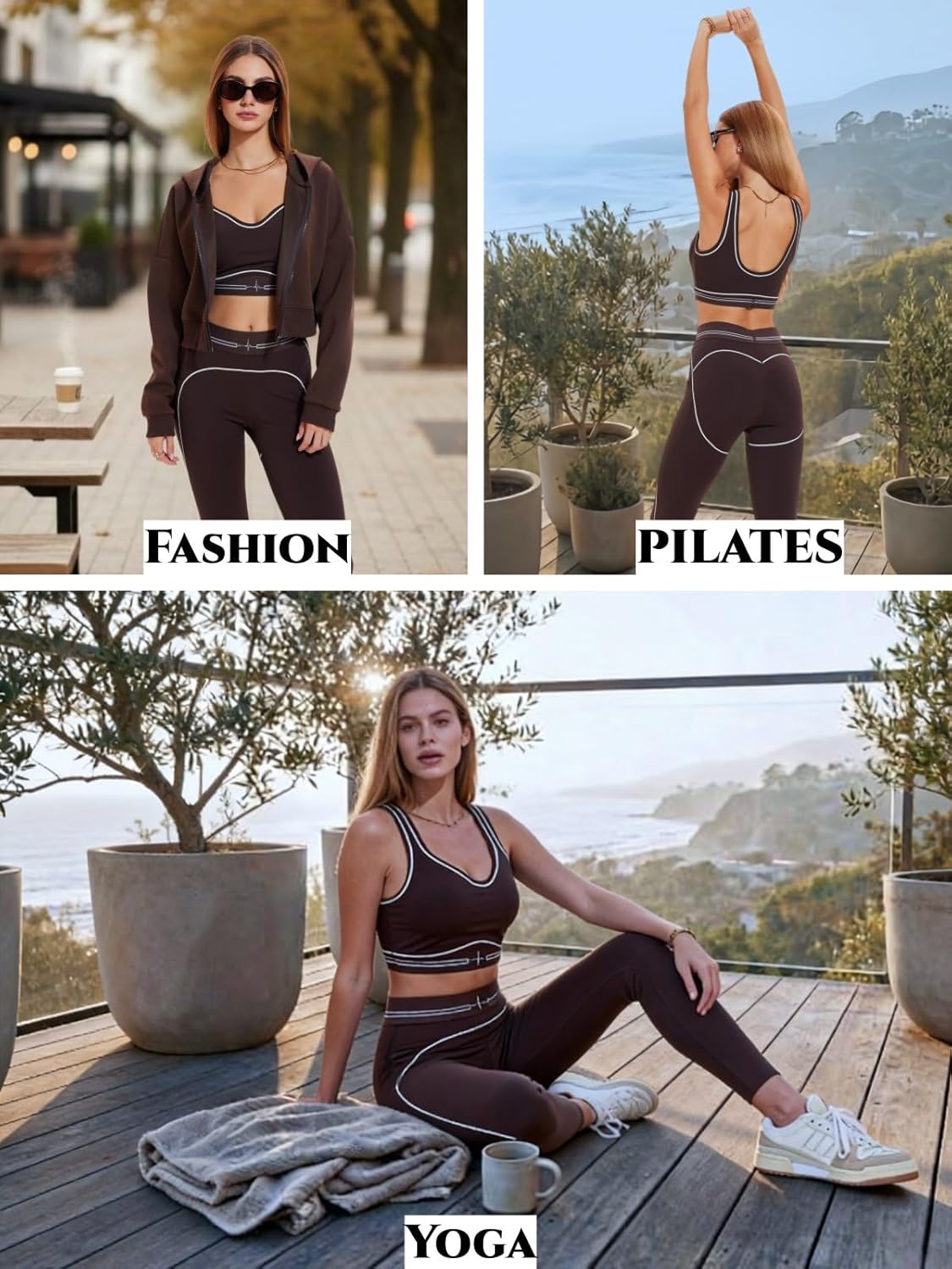 Yoga Sets for Women with Pockets - 2 Piece Workout Pilates Outfits Leggings and Sports Bra