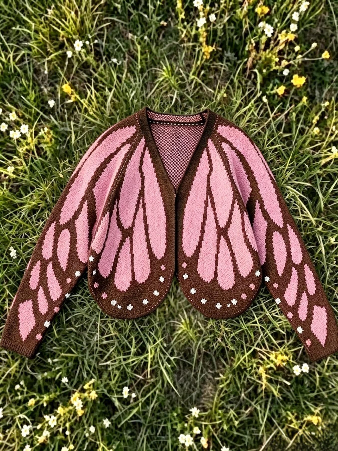 Women's Trendy Butterfly Wings Knit Cardigan, V-Neck Bat Sleeve Short Fashion Coat