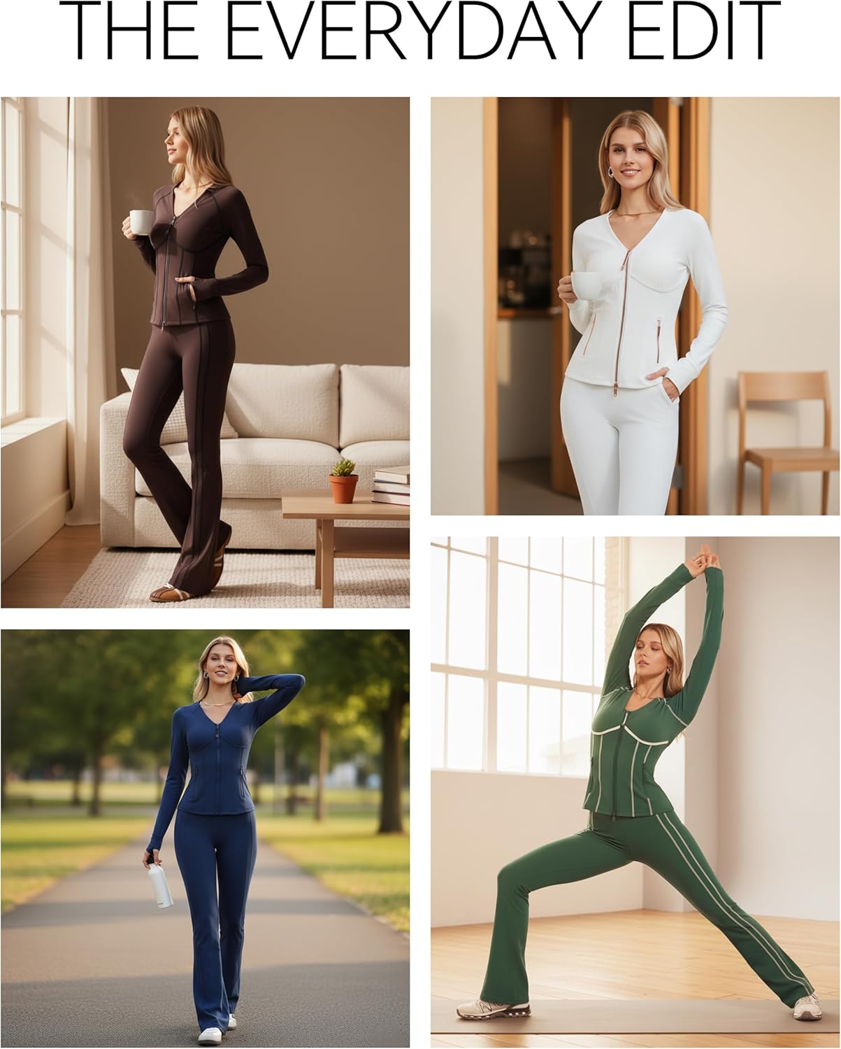 Mudere Womens 2 Piece Workout Set with Zip Up Long Sleeve Jacket High Waisted Flare Leggings Yoga Outfits