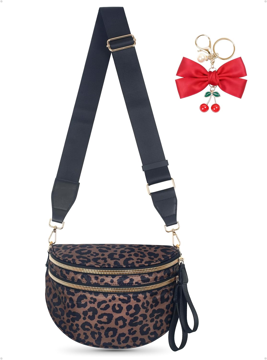 Leopard Print Crossbody Bag for Women - Spacious Nylon Bum Bag & Belt Wallet