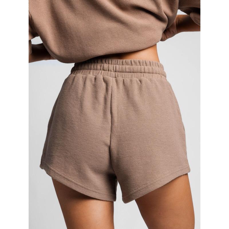 Waffle Lounge Shorts with Curved Hem and Elastic Waistband for Sports and Lounging