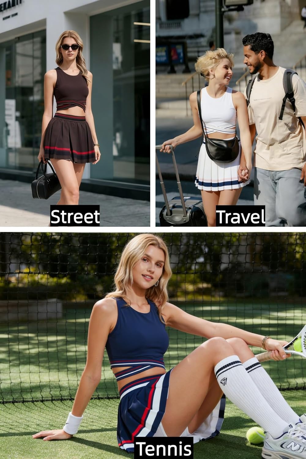 AFZ Women 2 Piece Outfits Tennis Skirt Set Crop Top High Waisted Pleated Skirt Matching Athletic Going Out Y2K Preppy Clothes