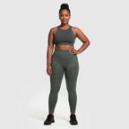 Woman wearing Sculpt 3D™ anti-cellulite leggings in gray, front view, high-waisted fit
