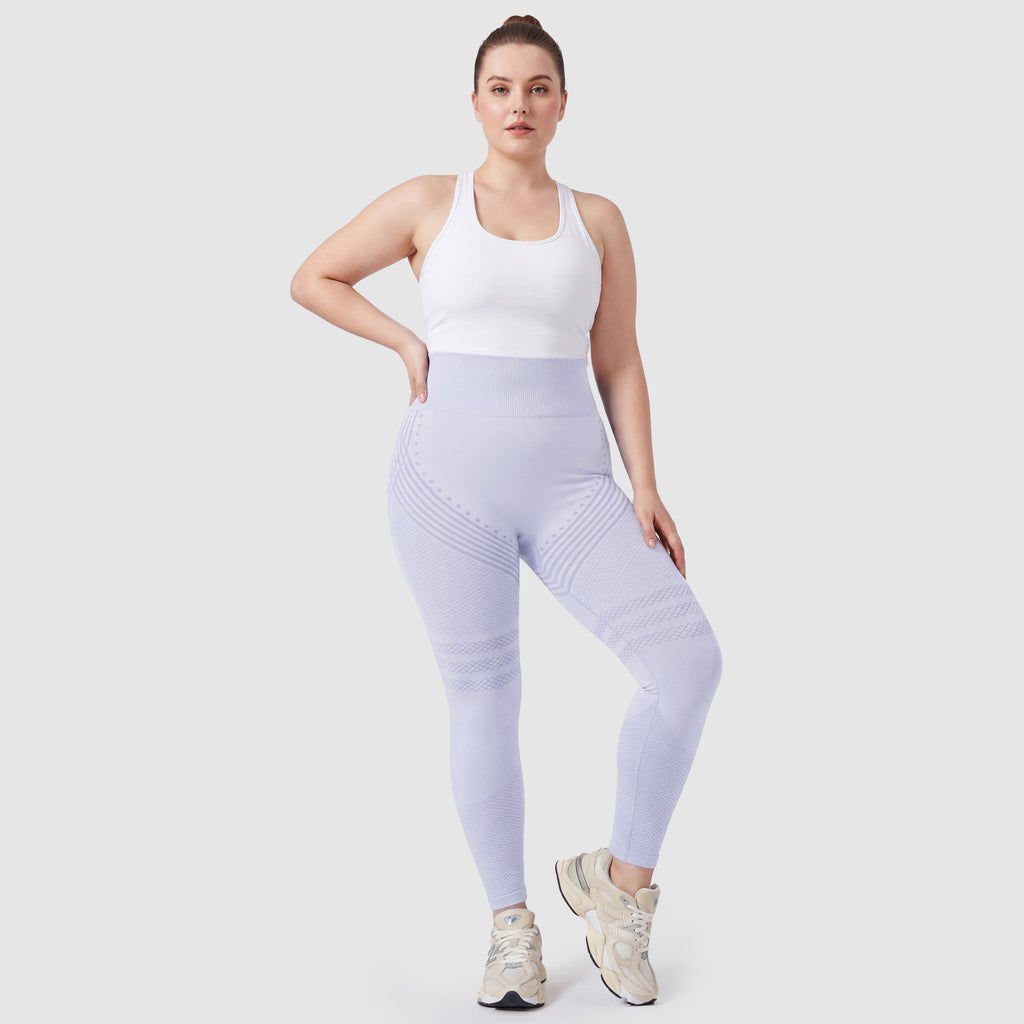 Woman wearing Sculpt 3D™ anti-cellulite leggings in light blue, front view, high-waisted fit