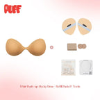PUFF Sticky Bra, Brown Color Set (with 1 Replacement Adhesive)