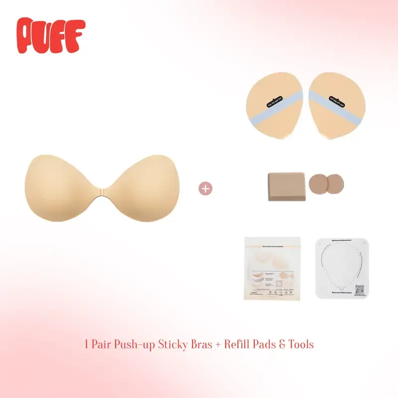 PUFF Sticky Bra, Light Color Set (with 1 Replacement Adhesive)