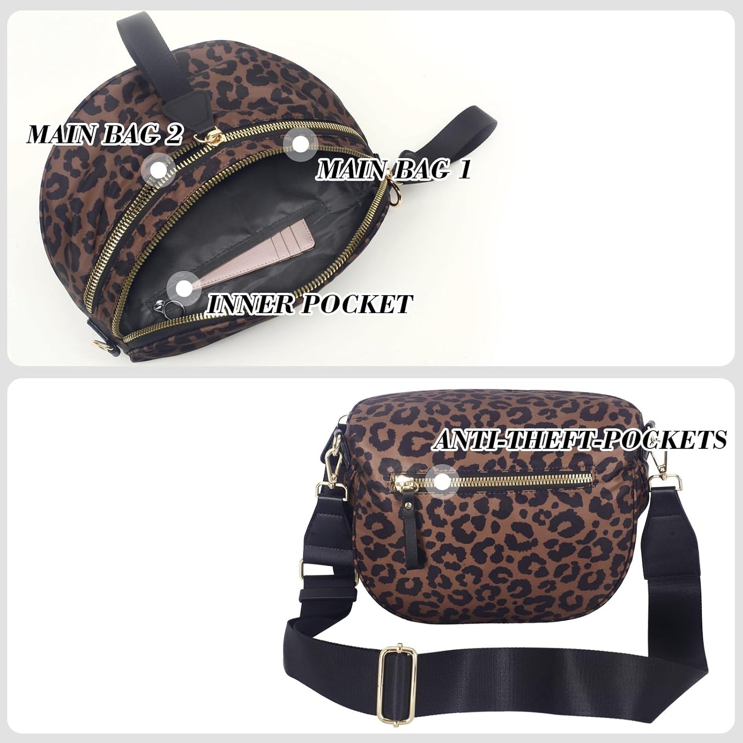 Leopard Print Crossbody Bag for Women - Spacious Nylon Bum Bag & Belt Wallet