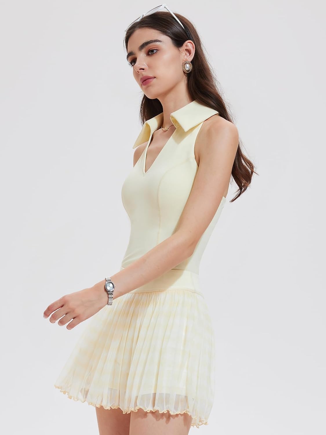 Women's 2 Piece Tennis Skirt Set - Sleeveless Golf Outfit with Built-in Shorts and 4 Pockets