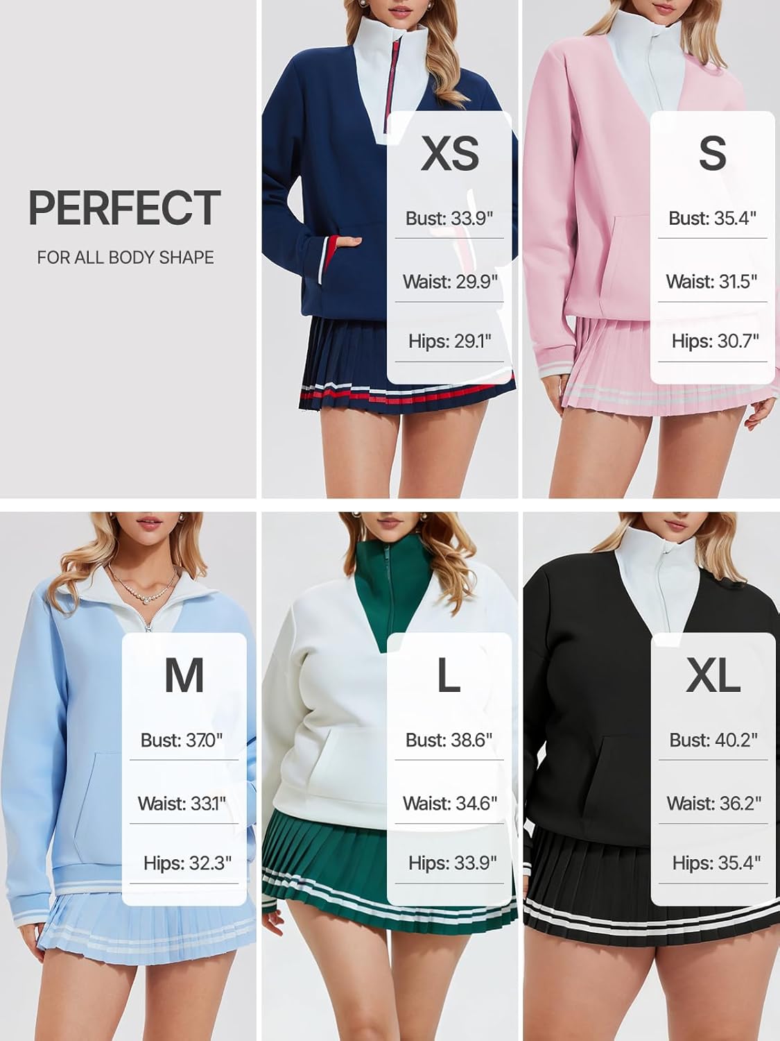 Women's 2 Piece Tennis Skirt Set - Long Sleeve Half Zip Warm Pickleball Outfits with Pockets