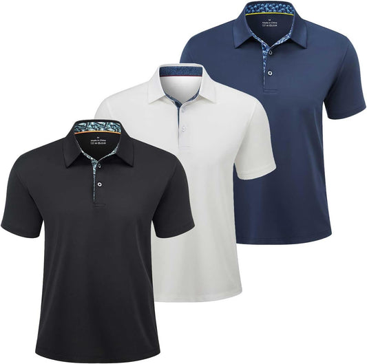 3 Pack Men's Polo Shirts Short Sleeve Dry Fit Golf Business Casual Moisture-Wicking